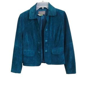 Ann Taylor Petites Women's Coat Jacket Turquoise Suede Button‎ Front Size SP